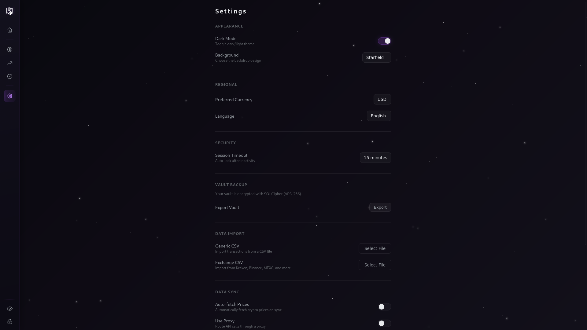 Settings screen